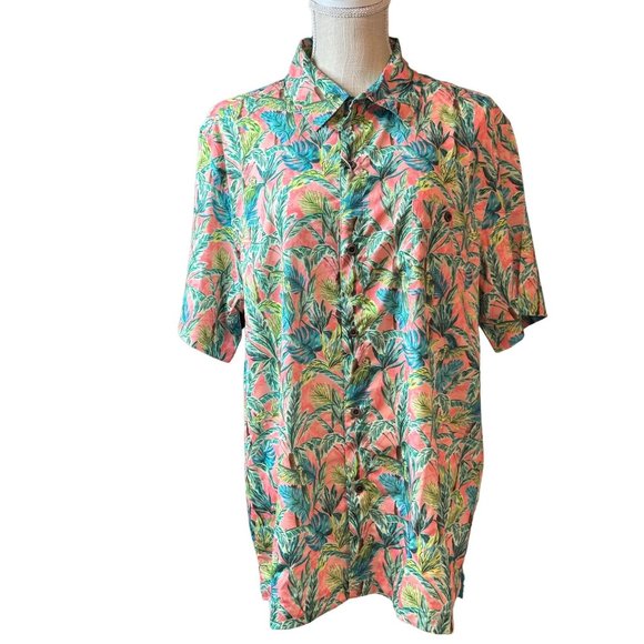 Caribbean Hawaiian Men Tropical Shirt Coral Parrot Palm Trees Button Casual NEW - Picture 2 of 7
